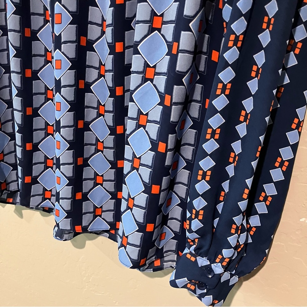 Jade Melody Tam Blue Navy Smocked Neck Tie Peasant Boho Long Sleeve Blouse Sz M - Picture 4 of 14